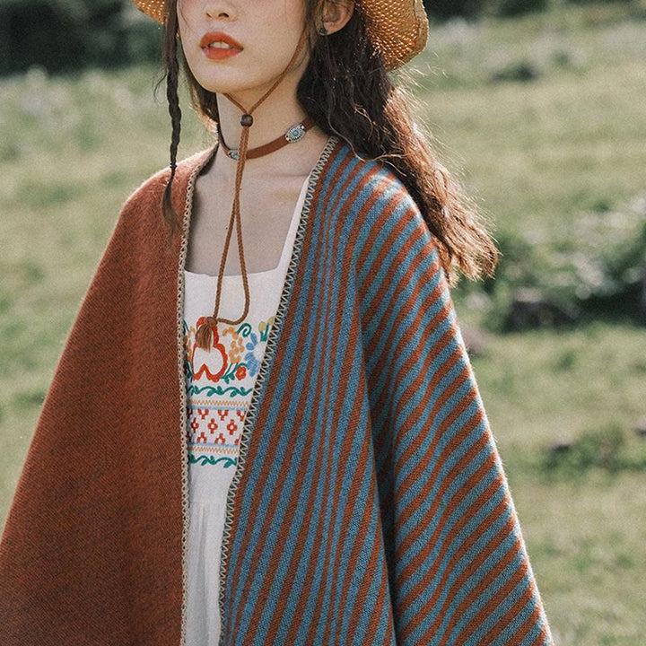 Buddha Stones tibetano con motivo a rombi a righe, sciarpa calda e morbida invernale