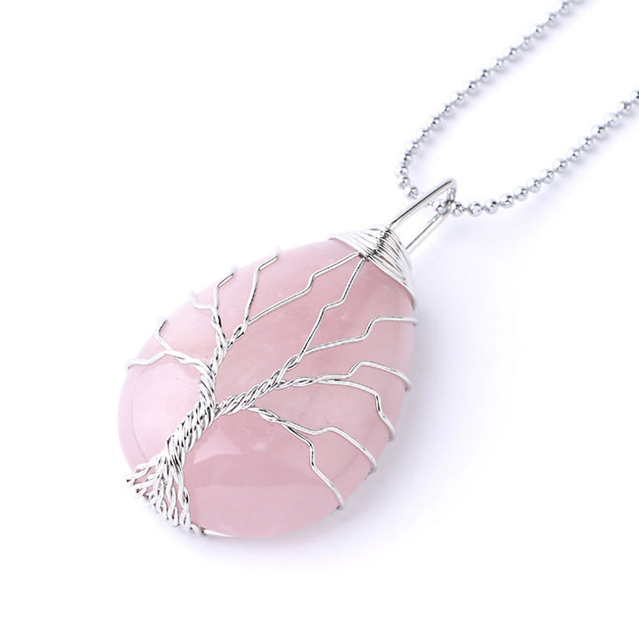Buddha Stones Cristallo di quarzo naturale Albero della vita Collana con ciondolo energetico curativo - Albero in argento con cristallo rosa - image 39