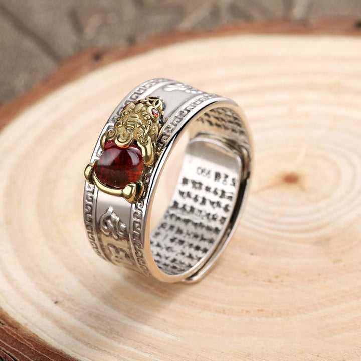 Anello di ricchezza PiXiu in agata rossa Buddha Stones