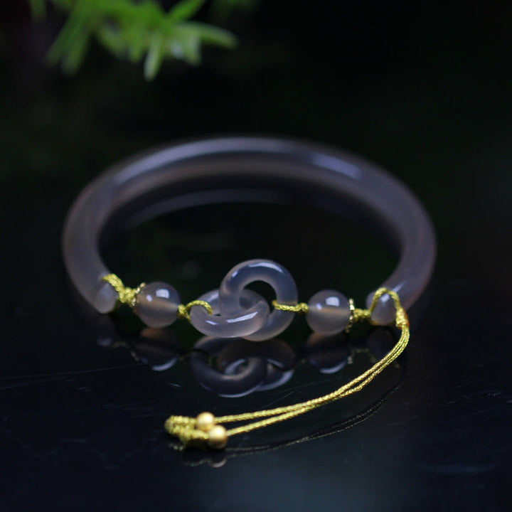 Braccialetto con fibbia a doppia pace in agata grigia naturale Buddha Stones