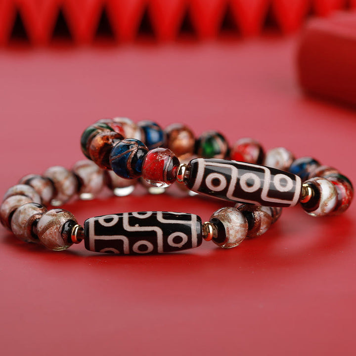 Buddha Stones Perlina Dzi tibetana a nove occhi Perlina Dzi a tre occhi Perlina di vetro Liuli Braccialetto della ricchezza