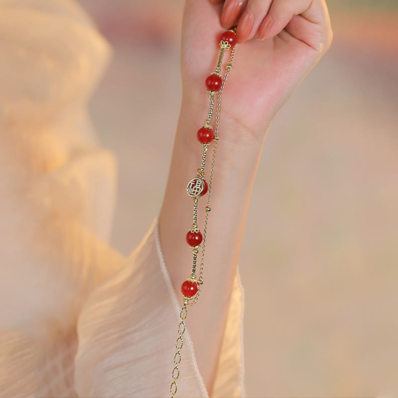 Braccialetto di accettazione di sé con ciondolo a forma di carattere Fu in agata rossa Buddha Stones