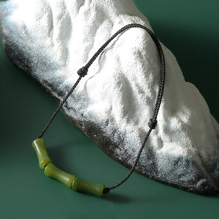 Bracciale Buddha Stones Green Bamboo Jade Pattern Luck Abundance