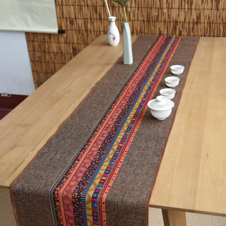 Buddha Stones Stile cinese classico Loto Koi Pesce Fiore Gru Calligrafia Illuminazione Cotone Lino Nappe Runner da tavolo