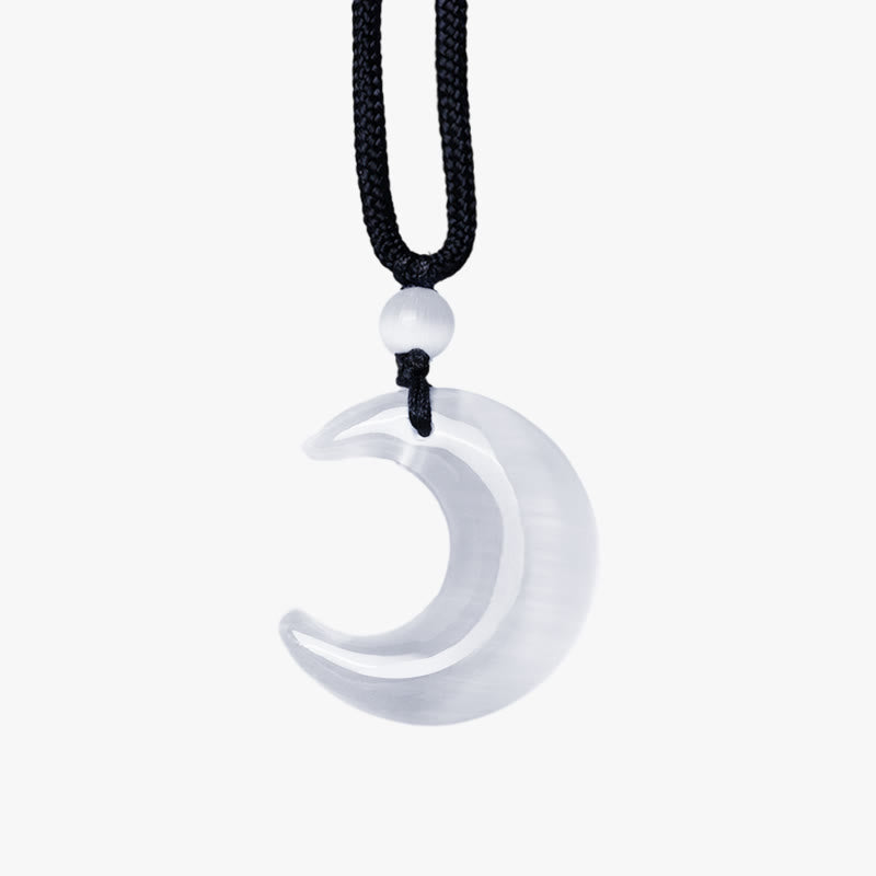 Buddha Stones Argento Naturale Lucentezza Ossidiana Selenite Cristallo Mezzaluna Yin Yang Coppia Protezione Collana Pendente - image 15