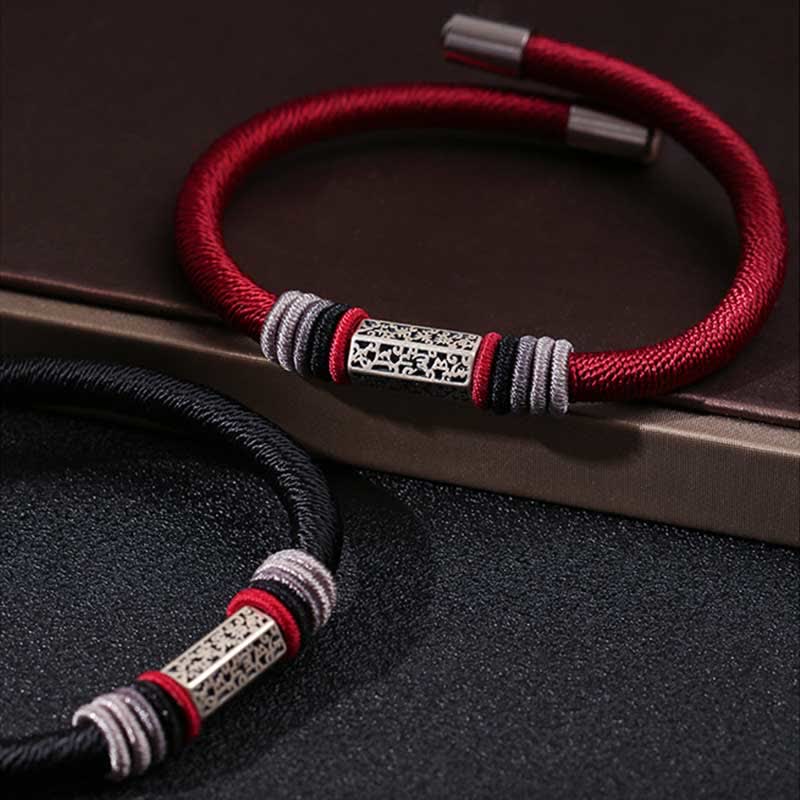 Bracciale Buddha Stones 925 Sterling Silver Om Mani Padme Hum Peace Red String