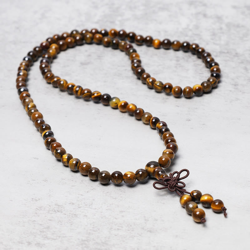 Buddha Stones Tibetano 108 Perle di Pietra Preghiera Occhio di Tigre Naturale Mala Bracciale Collana