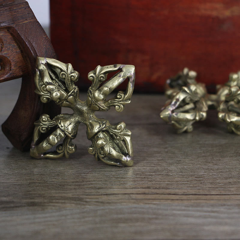 Nepal fatto a mano 5 punte doppio Dorje rame resistenza Vajra