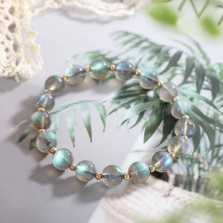 Bracciale Buddha Stones placcato oro 14k con pietra di luna naturale e guarigione dell'amore