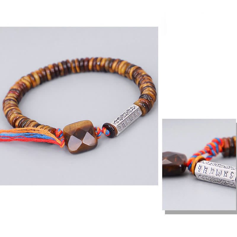 Buddha Stones Occhio di Tigre Tibetano Om Mani Padme Hum Braccialetto di Protezione del Potere