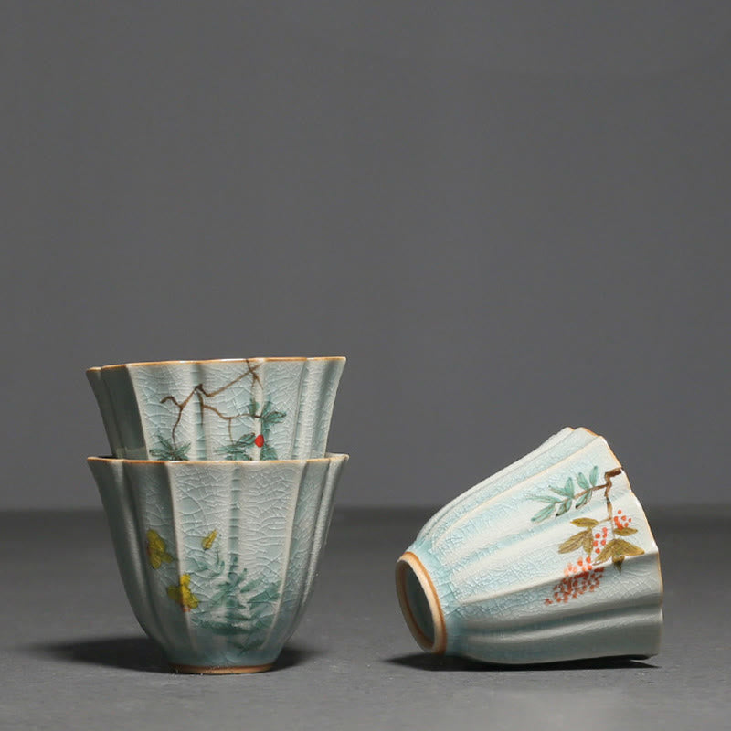 Buddha Stones Nespolo giapponese Corniolo Biancospino Morning Glory Tazza da tè in ceramica Tazza da tè Kung Fu