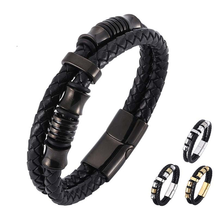 Braccialetto della fortuna in pelle intrecciata a strati Buddha Stones