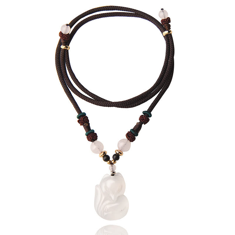 Collana con ciondolo in corda dell'armonia con perline di cristallo rosa di volpe e calcedonio Buddha Stones