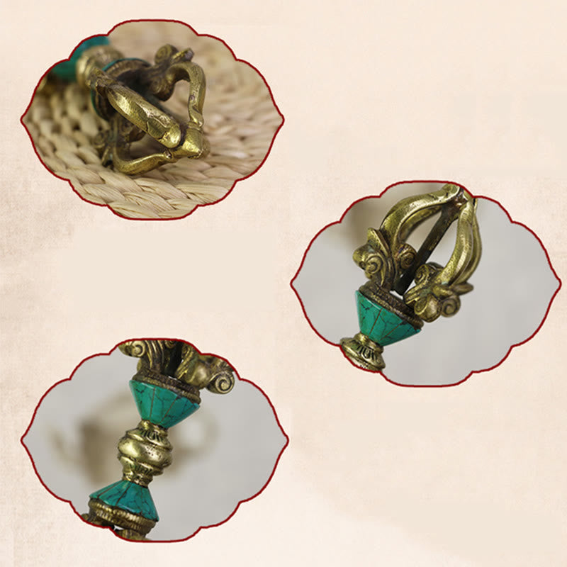 Buddha Stones Tibetano a cinque punte Vajra Dorje Artigianale Nepal Potere spirituale Decorazione in rame