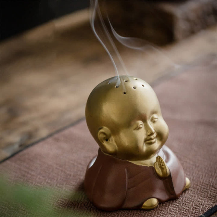 Bruciatore di incenso curativo in ceramica Little Buddha Laughing Buddha