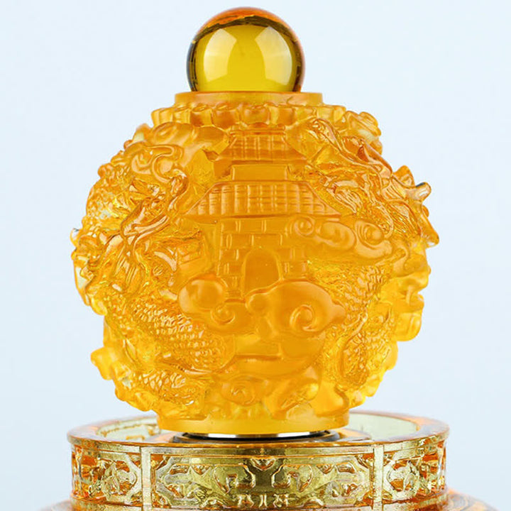 Buddha Stones Feng Shui Drago di buon auspicio Cristallo Liuli fatto a mano Pezzo d'arte girevole Fortuna Decorazione per ufficio in casa