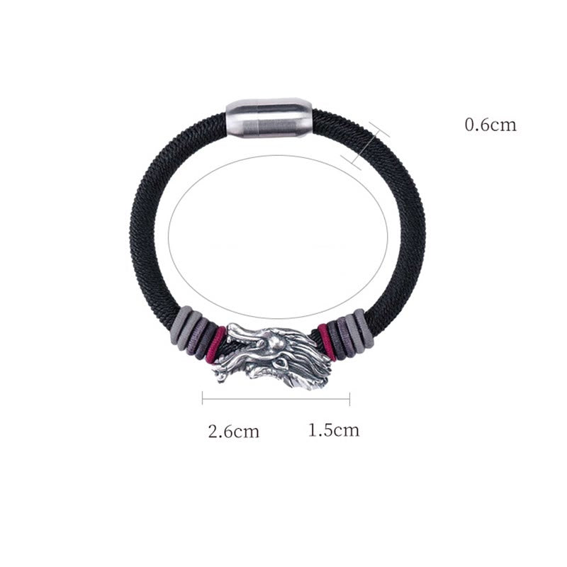 Braccialetto Buddha Stones 999 Sterling Silver Dragon Luck fatto a mano intrecciato per bambini e adulti