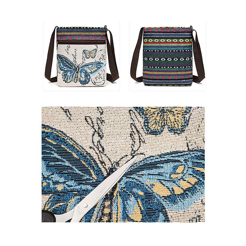 Borsa a tracolla in tela ricamata con elefante e farfalla, motivo Buddha Stones