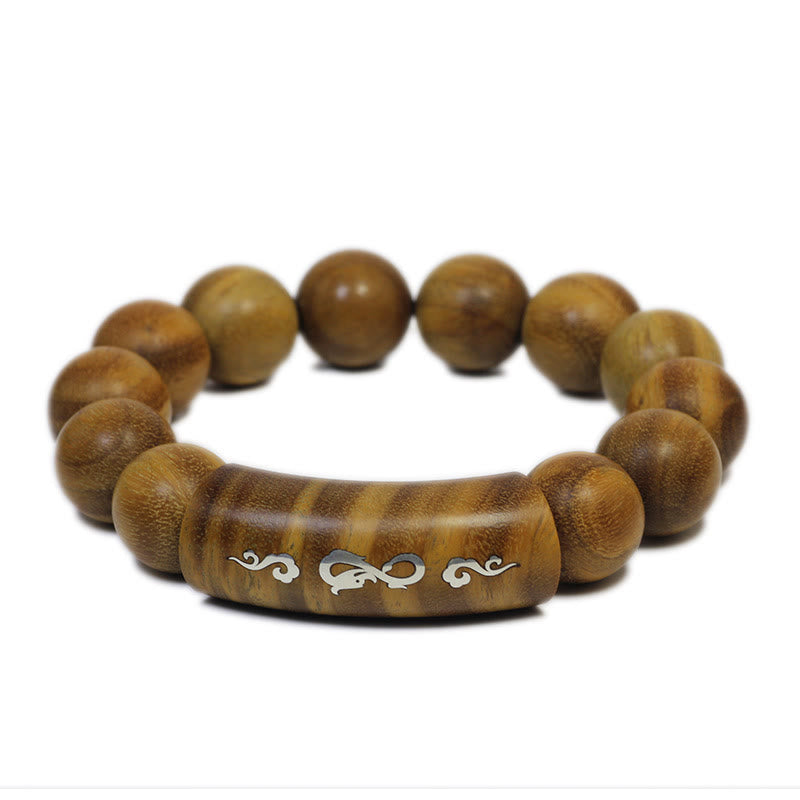 Bracciale Buddha Stones 999 Sterling Silver Sandalo Verde Om Mani Padme Hum Drago Fenice Dharmachakra Intarsiato Pace