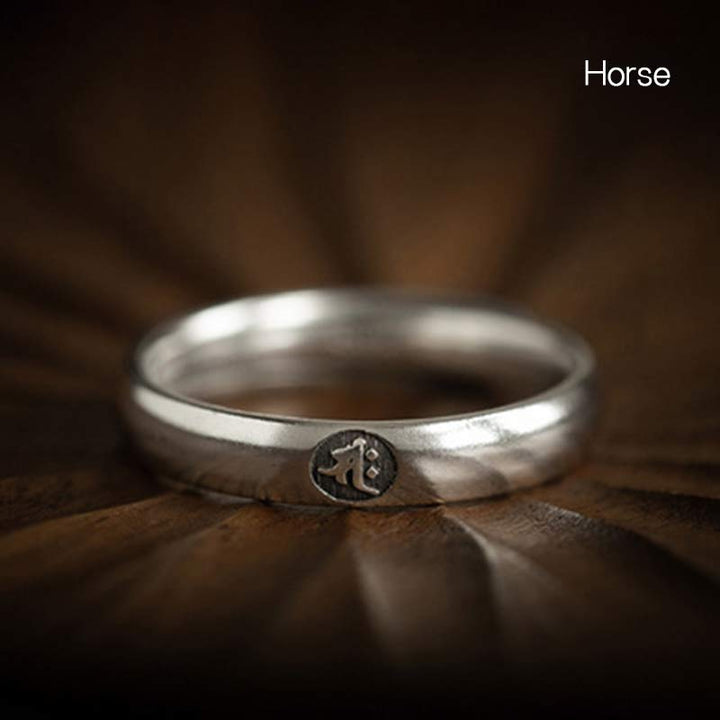 Anello di coppia di benedizione del Buddha Buddha Stones in argento sterling 925, zodiaco cinese, natale
