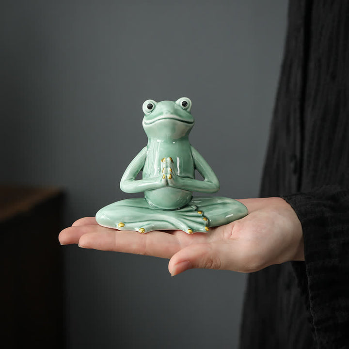 Decorazione statua rana zen in ceramica meditante