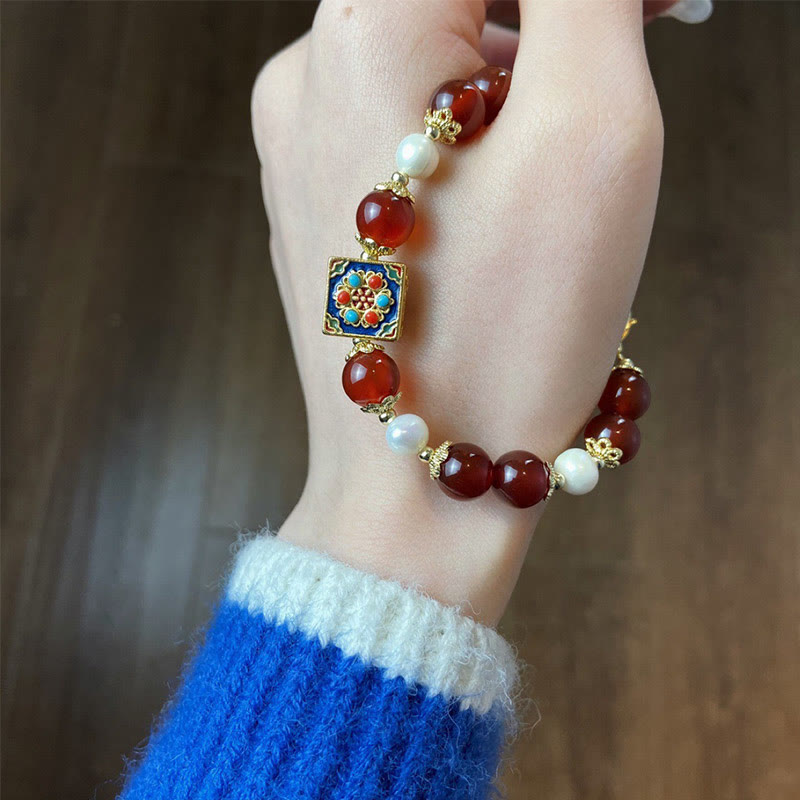 Bracciale Buddha Stones Agata Rossa Perla Fiducia Autoaccettazione