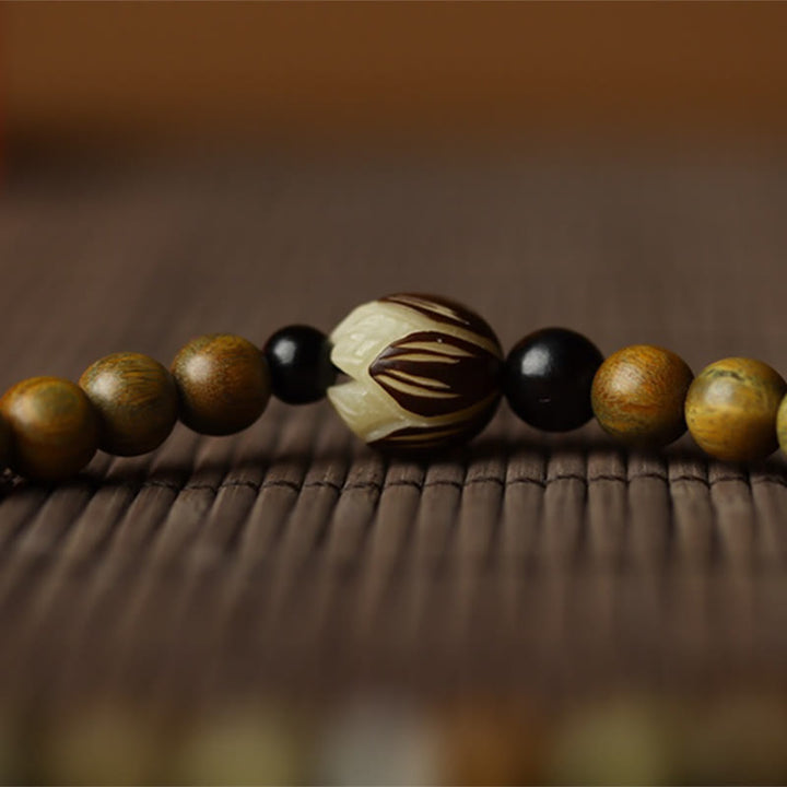 Braccialetto a doppio giro rilassante Buddha Stones Sandalo verde Bodhi Seed Lotus