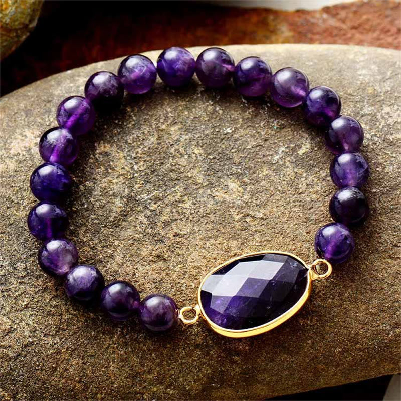 Bracciale Buddha Stones con motivo a marquise in cristallo di ametista naturale