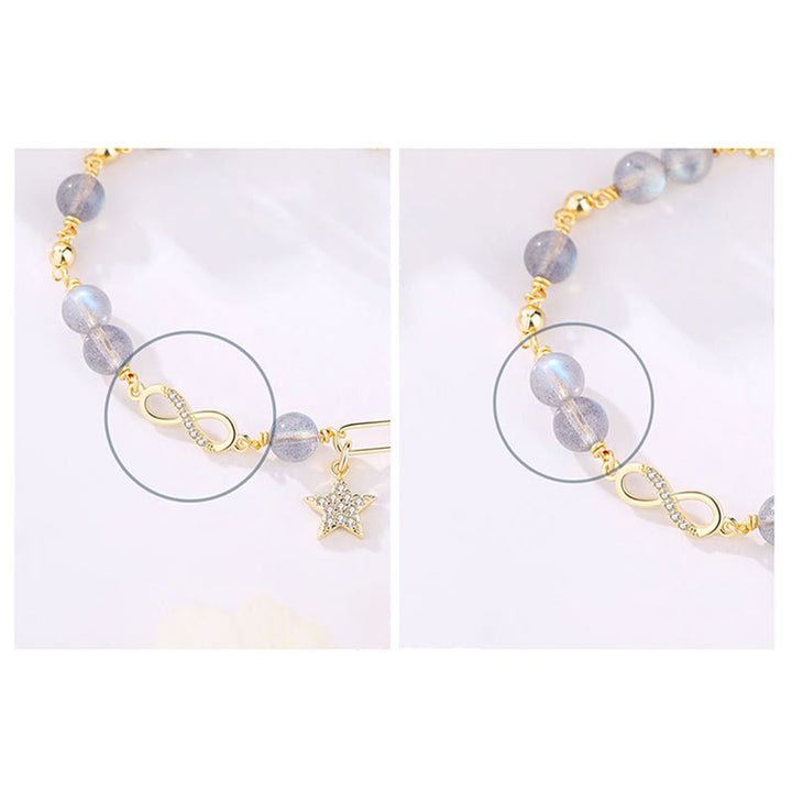 Buddha Stones 14K placcato oro naturale quarzo fragola pietra di luna Möbius Loop Eternal Love Star Bracciale positivo
