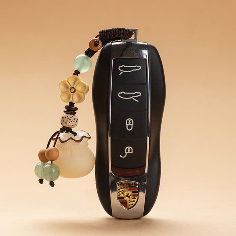 Buddha Stones Seme di Bodhi naturale Sacchetto di soldi Fiore Benedizione Prosperità Portachiavi