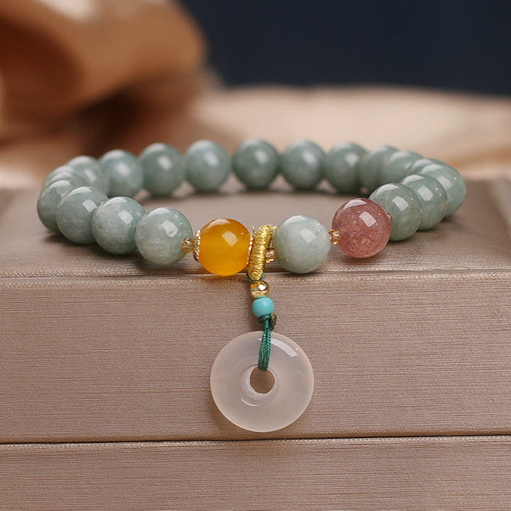 Braccialetto Buddha Stones Natural Jade Strawberry Quartz Bead Peace Buckle Prosperity