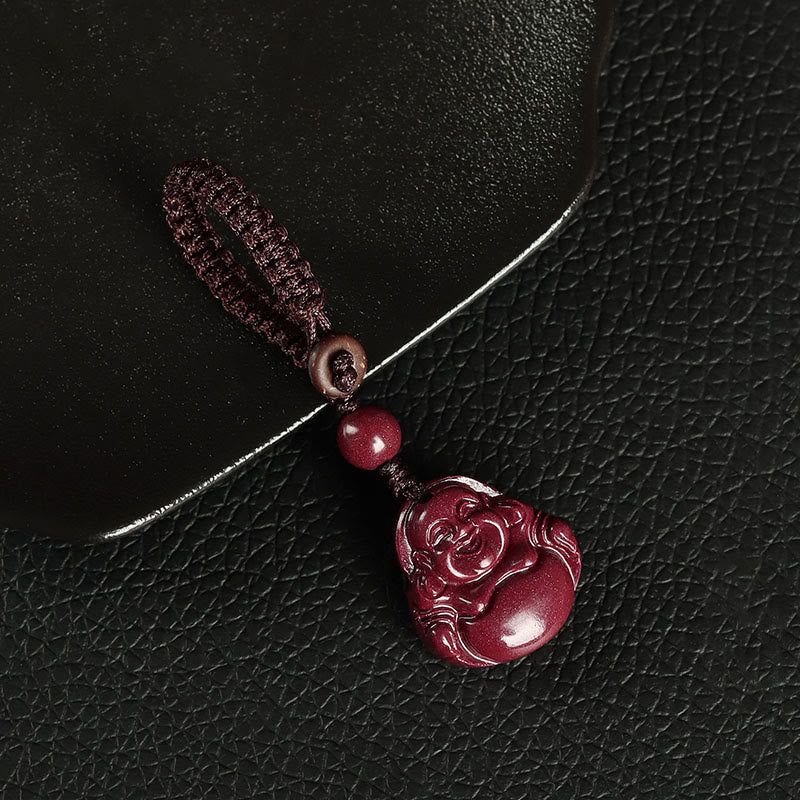 Buddha Stones Buddha che ride Cinabro Benedizione Collana Ciondolo Telefono Appeso Decorazione Portachiavi - Portachiavi - Marrone - image 8