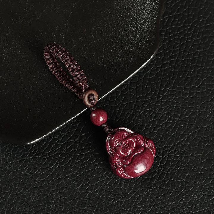 Buddha Stones Buddha che ride Cinabro Benedizione Collana Ciondolo Telefono Appeso Decorazione Portachiavi - Portachiavi - Marrone - image 8