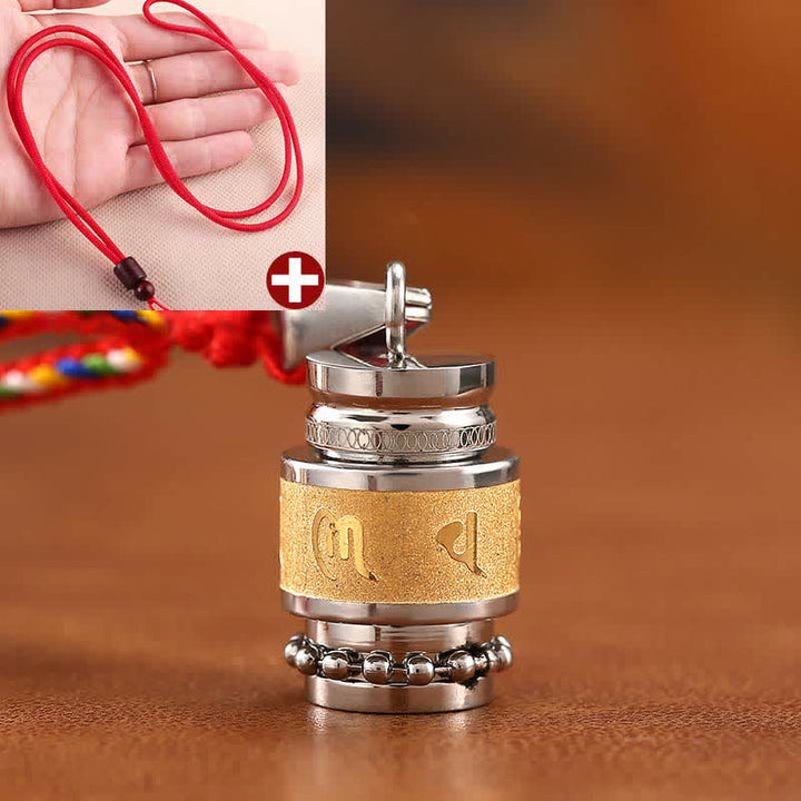 Buddha Stones Tibet Om Mani Padme Hum Shurangama Mantra Titanio Acciaio Saggezza Amuleto Collana Pendente - 1,2 cm*1,8 cm - Oro - Filo rosso - image 7