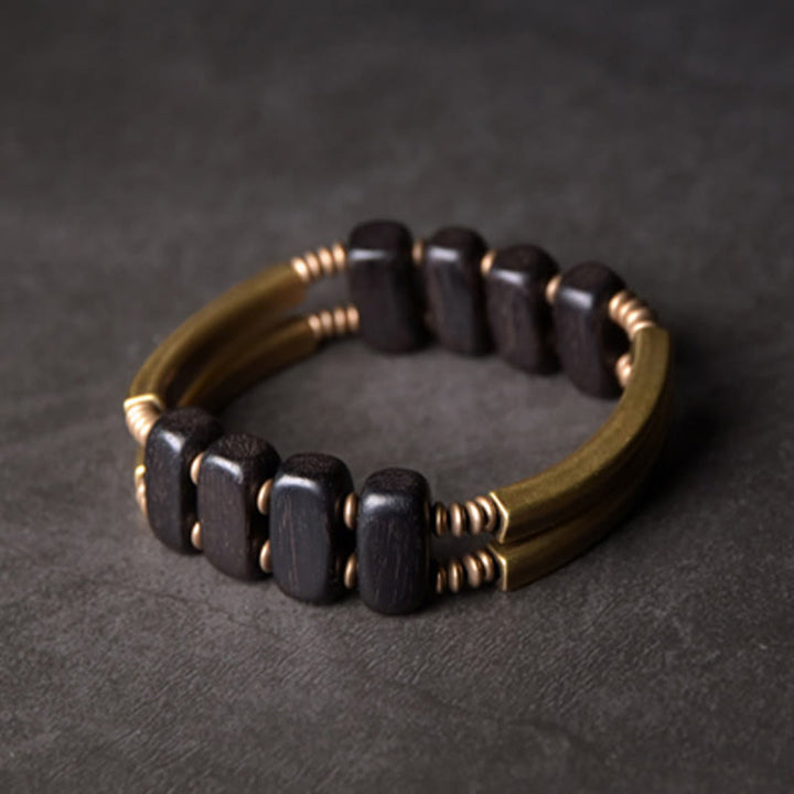 Bracciale a doppio strato in ottone e rame con Buddha Stones in legno di ebano tibetano - image 8
