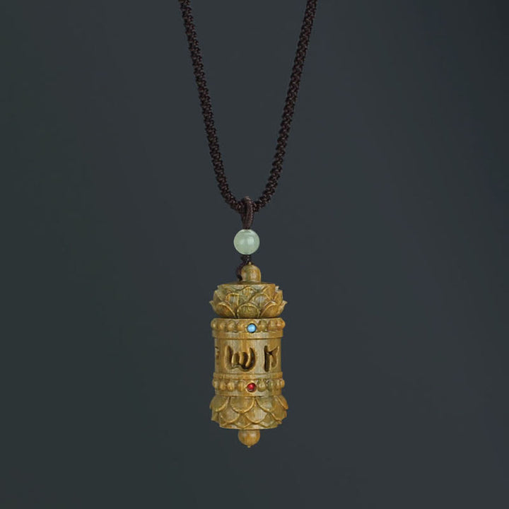 Buddha Stones Tibet Sandalo verde Palissandro Om Mani Padme Hum Loto Collana pendente rilassante positivo - Om Mani Padme Hum Legno di Sandalo Verde - image 1
