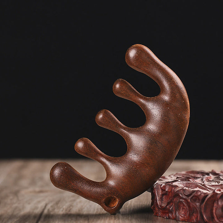 Pettine da massaggio semplice con nappa lenitiva in legno di sandalo verde