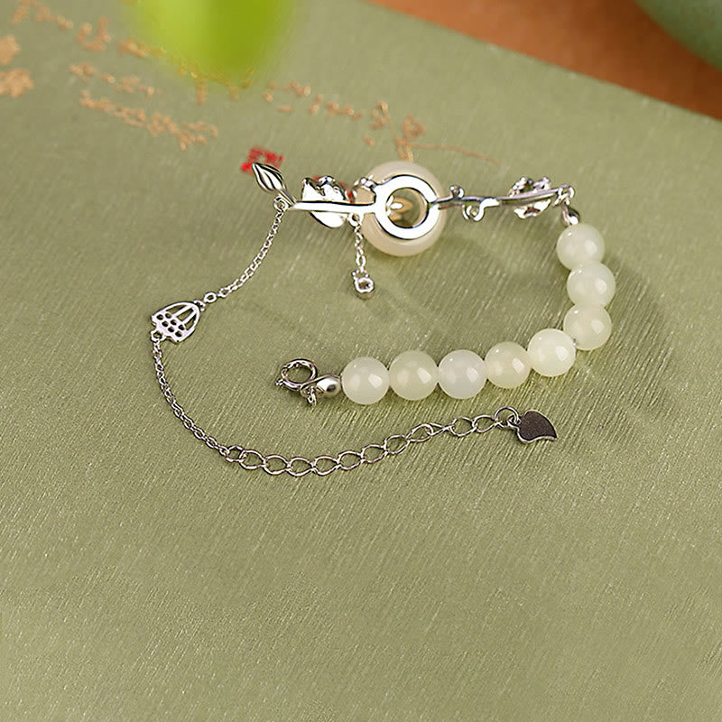 Bracciale con catena portafortuna in argento sterling 925 con fibbia della pace in giada Hetian Buddha Stones