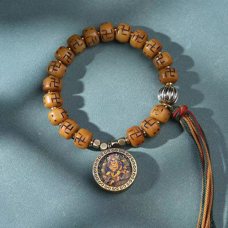 Buddha Stones naturale tibetano osso di cammello svastica Dzi perlina Shankha Buddha fascino Kirtimukha braccialetto con nappa protezione fortuna