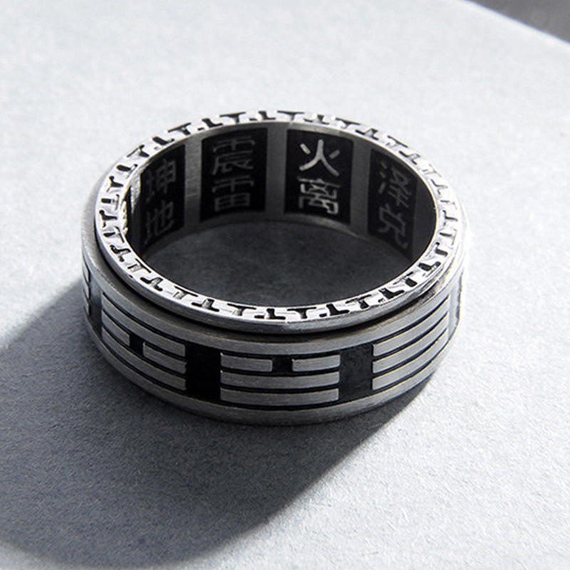 Anello girevole in acciaio al titanio con equilibrio Buddha Stones Bagua Yin Yang