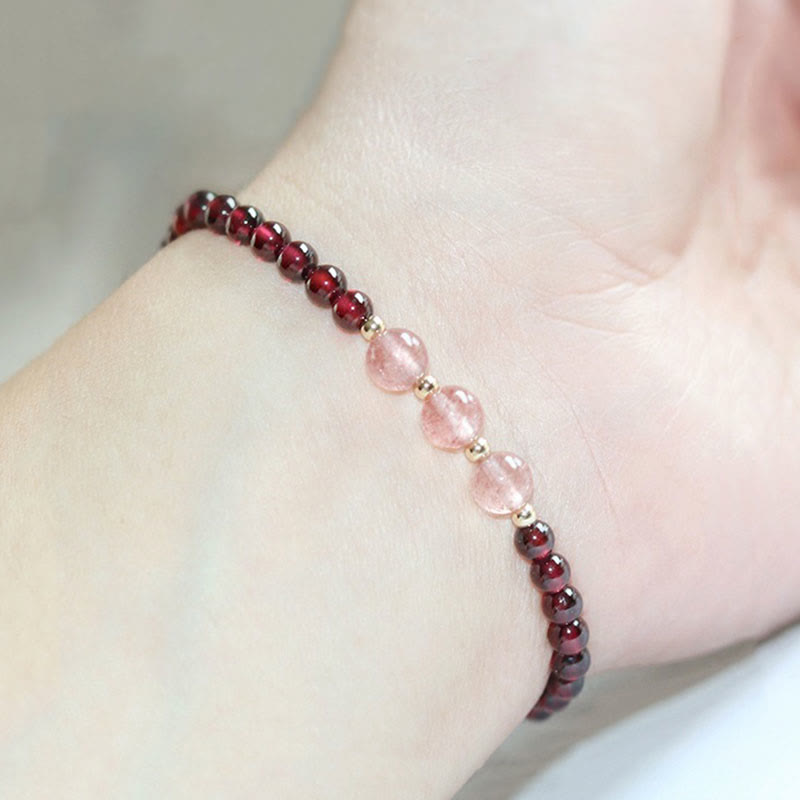 Bracciale Buddha Stones Natural Garnet Strawberry Quartz Calm