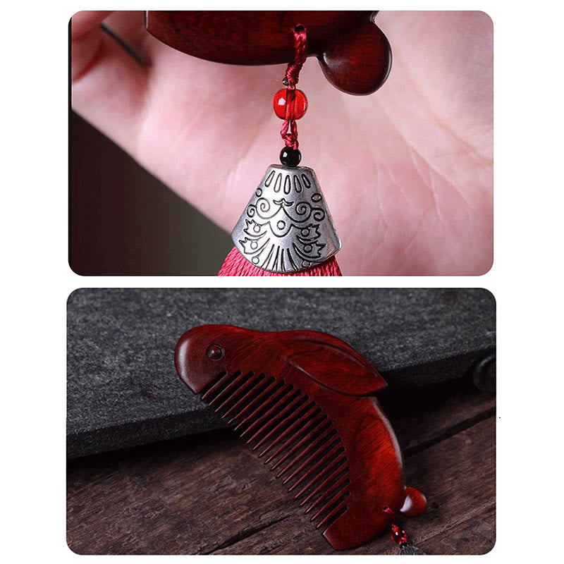 Pettine lenitivo a forma di coniglietto con piccola foglia di sandalo rosso e scatola regalo