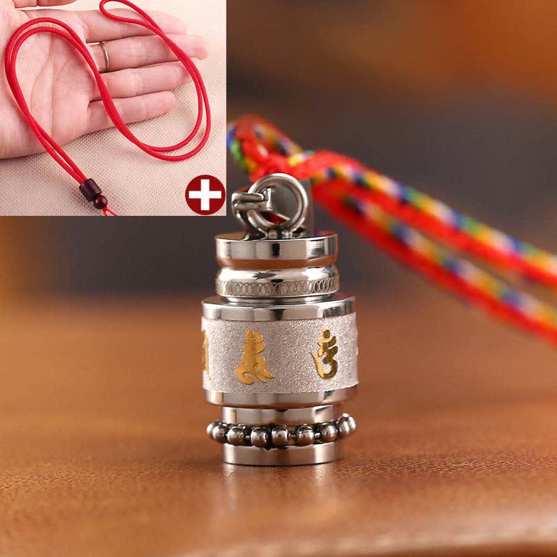 Buddha Stones Tibet Om Mani Padme Hum Shurangama Mantra Titanio Acciaio Saggezza Amuleto Collana Pendente - 1,2 cm*1,8 cm - Argento - Filo rosso - image 15