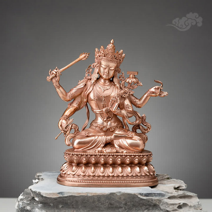 Statua in rame della serenità della statuetta del Bodhisattva Manjusri a quattro braccia