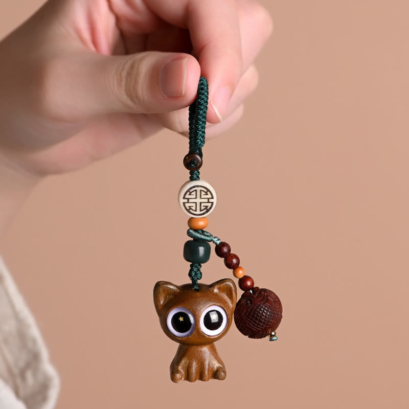 Buddha Stones Sandalo verde Gatto fortunato Pesce Koi Cura Portachiavi Telefono Appeso Decorazione - image 23