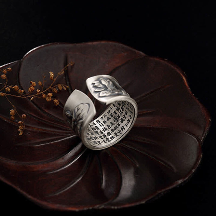 Anello Buddha Stones 999 Sterling Silver Luck Koi Fish Lotus Heart Sutra Wealth