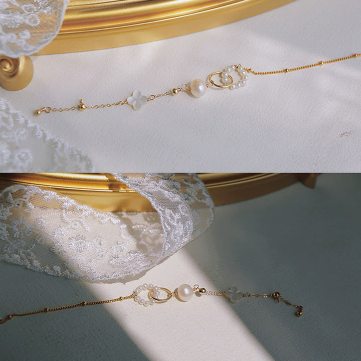 Braccialetto a catena con fibbia a doppia pace in perle placcate in oro 14K Buddha Stones