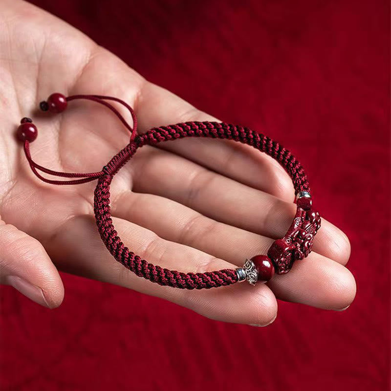Bracciale intrecciato con Buddha Stones, PiXiu, Cinabro, Ricchezza e Fortuna, fatto a mano
