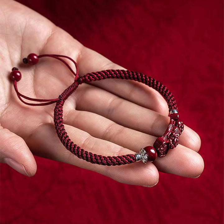 Bracciale intrecciato con Buddha Stones, PiXiu, Cinabro, Ricchezza e Fortuna, fatto a mano
