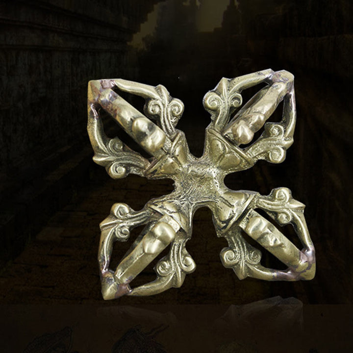 Nepal fatto a mano 5 punte doppio Dorje rame resistenza Vajra